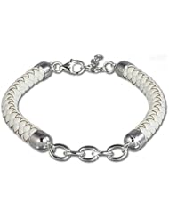 SilberDream Charms leather bracelet white, 7.08 inch with 925 Sterling Silver chain Charm Collection Bracelet for Charm Pendants FC0033W
