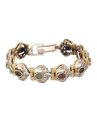 Silver Blue Sapphire Ruby Emerald Gemstone Cz Gold Plated Vintage Bracelet Victorine Jewelry