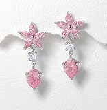 12.4cttw Pink Flower and White CZ Accent Rhodium Plated Sterling Silver Bridal Earrings