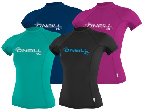 O'Neill Wetsuits UV Sun Protection Womens Basic Skins Short Sleeve Crew Sun Shirt Rash Guard, Light Aqua, X-Large