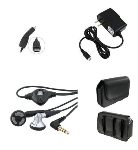 4in1 Car Plug in+Home Travel Charger+Leather Case Belt Clip+Stereo Headset Bundle For Verizon Casio Hitachi Gzone Commando,Verizon Motorola Droid RAZR,Sprint Samsung Epic 4G Galaxy,Sprint Samsung Epic 4G Touch Galaxy S II,Verizon Samsung SCH i510-Auction4tech Brand