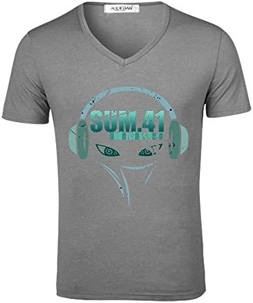Ninoo Punk Rock Band Sum41 Logo Design V-Neck T shirt for Men Grey