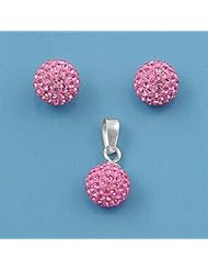 Sterling Silver Pink CZ Fine Sphere Earring Pendant Set 9MM