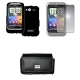 EMPIRE Black Leather Case Pouch with Belt Clip and Belt Loops + Black Rubbe ....