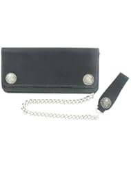 Bikers Shield BW01008 Black 7" Leather Biker Wallet with Indian Head Snap