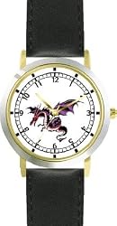 Purple Dragon or Dinosaur Animal - WATCHBUDDY&reg; DELUXE TWO-TONE THEME WATCH - Arabic Numbers - Black Leather Strap-Children's Size-Small ( Boy's Size & Girl's Size )