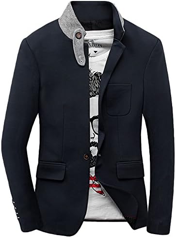 Shemen Mens Casual One Button Slim Fit Blazer Jacket with Stand Collar