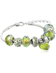 Charmed Feelings Murano Style Glass Beads and Heart Charm Bracelet, 7.5+1" Extender