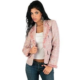 <b>Classic Woman Pastel Tweed Fitted Blazer w/ Fringe Trim</b>