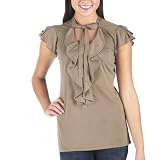 Juniors' Xhilaration Short-Sleeve Tie Neck Ruffle Top - Vendor Brown