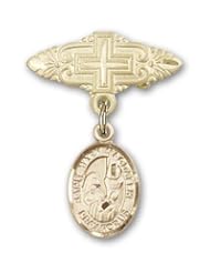 Gold Filled Baby Badge with St. Mary Magdalene Charm and Badge Pin with Cross