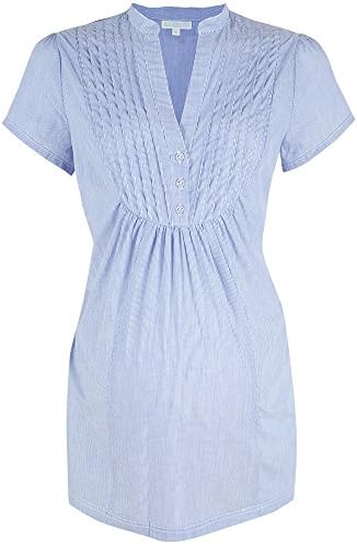 Madeline Cotton Maternity Shirt (Large, Blue White Stripe)