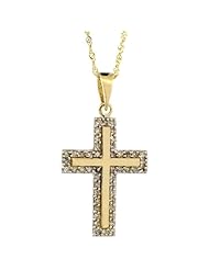 14k Gold Diamond Latin Cross Necklace, 0.28 cttw 7/8 inch tall