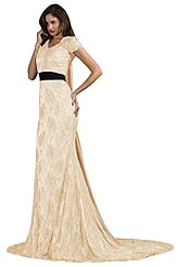 V-neck Mermaid Satin Cap Sleeves Short Sleeves Lace Evening Dress/Wedding Dress 