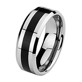 8mm Black Enamel Inlay Tungsten Wedding Band Ring for Men - Size 8.5