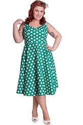 Plus Size Cotton/Spandex Halter Polka Dot Print  Dress