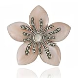 Sterling Silver Marcasite, Mother-of-Pearl and Pink Shell Flower Pin