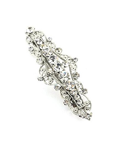 Women's Rhinestone Metal Hair Barrette Clip Hair Pin Antique Silver IMB2141