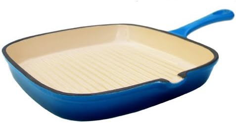 Fancy Cook Home Kitchen Decorative Enamel Cast Iron Blue Square Grill Pan 9 1/2"