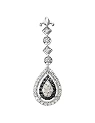 0.65 Carat (ctw) Sterling Silver Real Black & White Diamond Ladies Fancy Drop Pendant