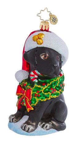 Christopher Radko Glass Black Labrador Lucky Dog Christmas Ornament #1016456 Christopher Radko Glass Black Labrador Lucky Dog Christmas Ornament #1016456