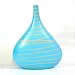 Handmade Blue Ceramic Bulb Style Flower Vase With Dramatic Line Accents