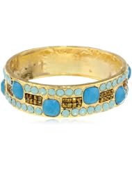 Chamak by priya kakkar Brown, Turquoise and Blue Stone Encrusted Handmade Gold Bangle Bracelet, 7.5"