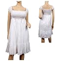 White Smocked Bodice Plus Size Babydoll Dress