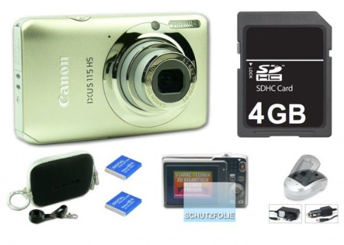 Canon Ixus 115 Silber Digitalkamera mit 4 GB SDHC Karte, Tasche, Schutzfolie, 2 x Fremdhersteller AKKUs und Multifunktion Ladegerät anstatt original
