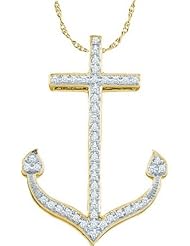 10KT Yellow Gold 0.15 CTW Diamond ANCHOR Pendant