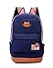 Moolecole Leather & Canvas Backpack School Bag with Cat's Ears Design Dark Blue