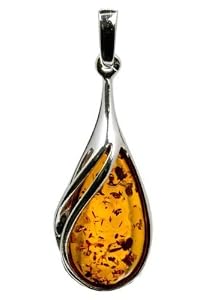 Certified Genuine Amber Sterling Silver Drop Classic Pendant