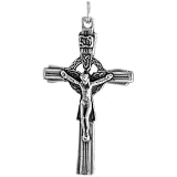 Sterling Silver Crucified Jesus Celtic Cross Pendant, 1 9/16 (40mm) tall