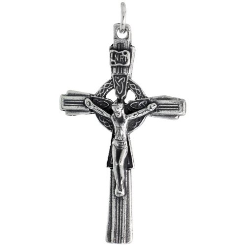 40mm Sterling Silver Crucified Jesus Celtic Cross Pendant