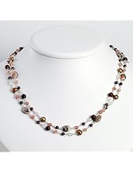 Sterling Silver Garnet/Jasper/Bwn & Reddish Cult.Pearl/Wh.Jade Necklace