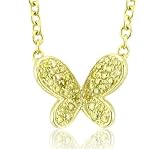 14k Yellow Gold Butterfly Natural Fancy Yellow Diamond Pendant Necklace - 0.17 carat