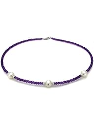 Westport Gems and Pearl Sterling Silver 8-8.5mm Round Freshwater Pearl & 3mm Purple Amethyst 18" Necklace