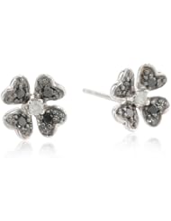 10k White Gold Flower Black and White Diamond Earrings (1/10 cttw, I-J Color, I2-I3 Clarity)