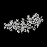 Silver Leafy Rhinestone Bridal Brooch Hair Clip