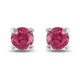 14k White Gold 1/3 CT TDW Pink Diamond Solitaire Earrings