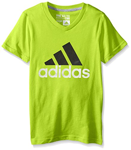 adidas Big Girls 30S Short Sleeve Tee Adi Logo, Solar Slime/Black, X-Large