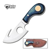 Timber Rattler Blue Wood Handle Gut Hook Knife w/ Leather Sheath