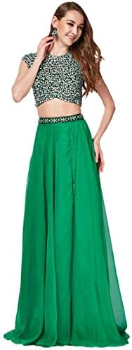 Shenyu Women's O-neck Cap Sleeves Beadeds Two Piece Prom Dresses Long 2016 For Fitted (Green us16)