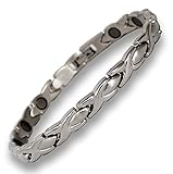BEAUTIFUL LADIES CLASSIC SILVER MAGNETIC BRACELET WITH FOLD-OVER CLASP. Arthritis Aid.12 Super Strength Magnets Each 3000 Gauss. Natural Pain Relief Rheumatism, RSI, Tendonitis, Carpal Tunnel Syndrome, Sports Injuries. INCLUDES FREE MAGNETIC THERAPY EBOOK