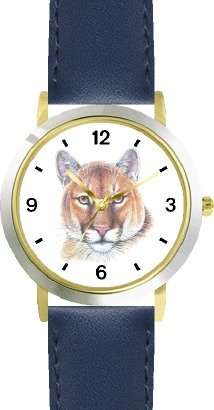 Cougar Cat - JP - WATCHBUDDY® DELUXE TWO-TONE THEME WATCH - Arabic Numbers - Blue Leather Strap-Size-Large ( Men