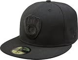 MLB Milwaukee Brewers Cooperstown Black on Black 59FIFTY Fitted Cap (7 3/8)