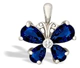 14K White Gold Pear Created Sapphire and Diamond Butterfly Pendant