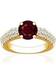 18K Yellow Gold Round Cut Ruby Ring With Sidestones
