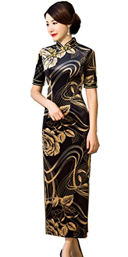 (海派物語)Shanghai Story ベルベット ロング丈 チーパオ 花柄 チャイナドレス 民族衣装 中国ドレス 女性 中華着物