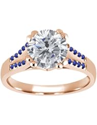1.20 Ct Round H/I Diamond Blue Sapphire 18K Rose Gold Ring